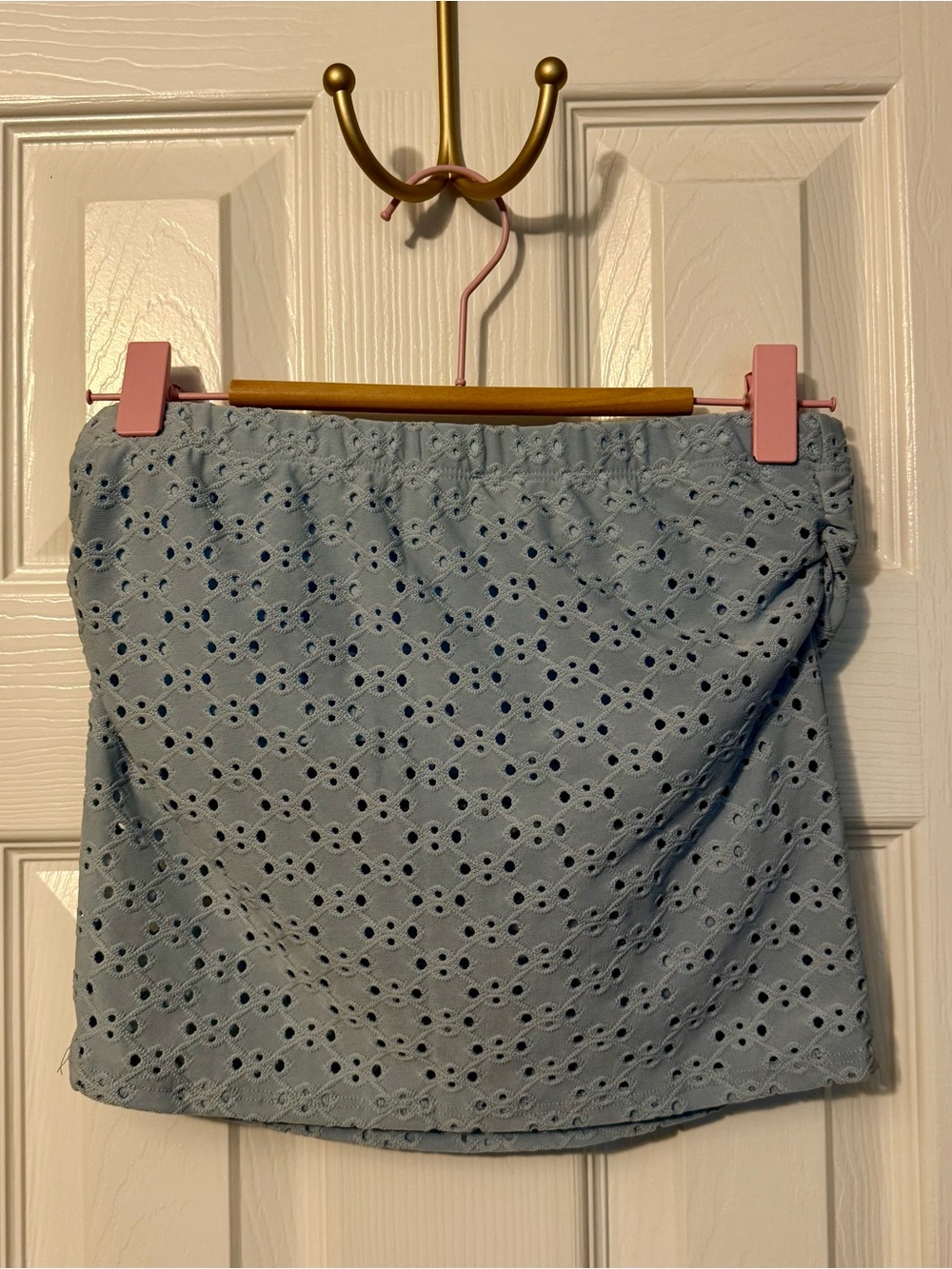 S Light Blue Eyelet Tube Top
